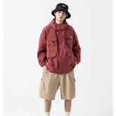 Unisex Jacket Loose Multi-Pocket Hooded Jacket Shell Jacket Mechanical Style Coat